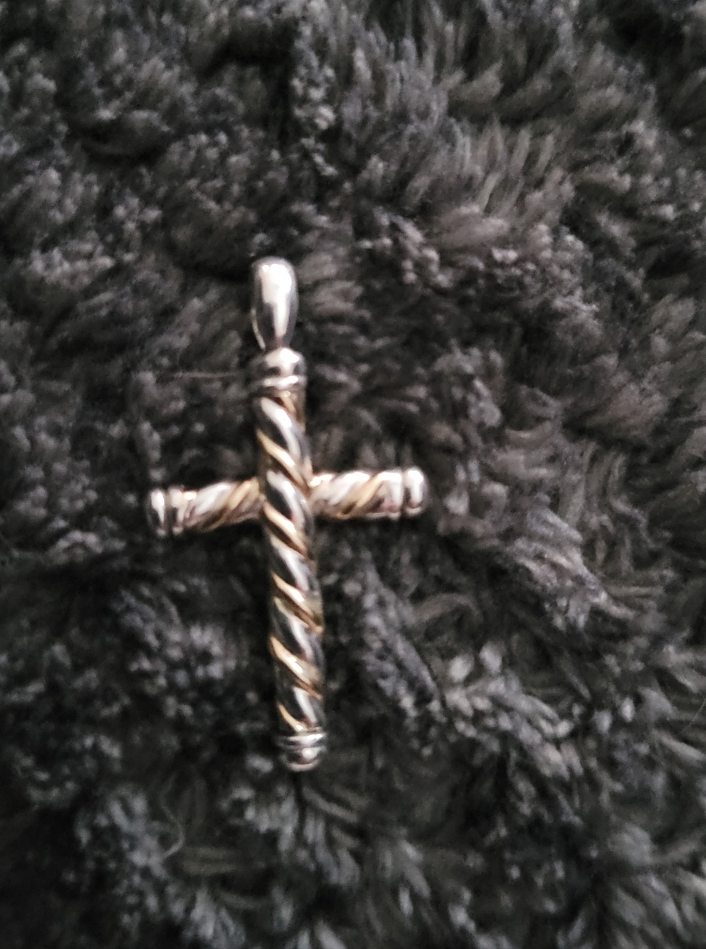 Twisted Rope Cross Pendant in Two-Tone Metal Sterling Silver And 14k Gold